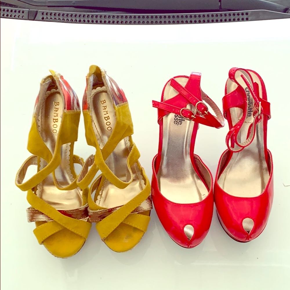 Red hi heels and multi color wedges